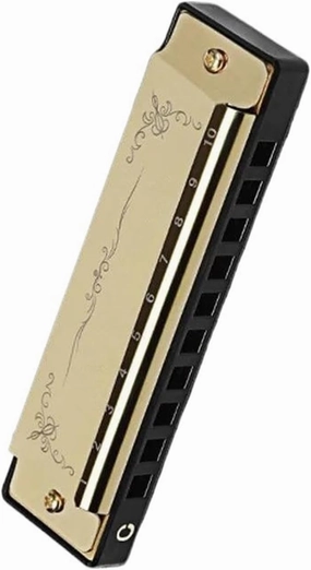 Standard 10 Hole Diatonic Harmonica Key Of C 20 Tone For Beginner(Gold)