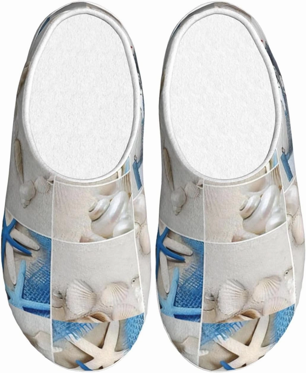 Starfish And Lighthouse Slippers With Fluffy Soft Warm For Women, Flannel Slippers Cozy Plush Indoor Outdoor, Size 8-9