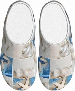Starfish And Lighthouse Slippers With Fluffy Soft Warm For Women, Flannel Slippers Cozy Plush Indoor Outdoor, Size 8-9