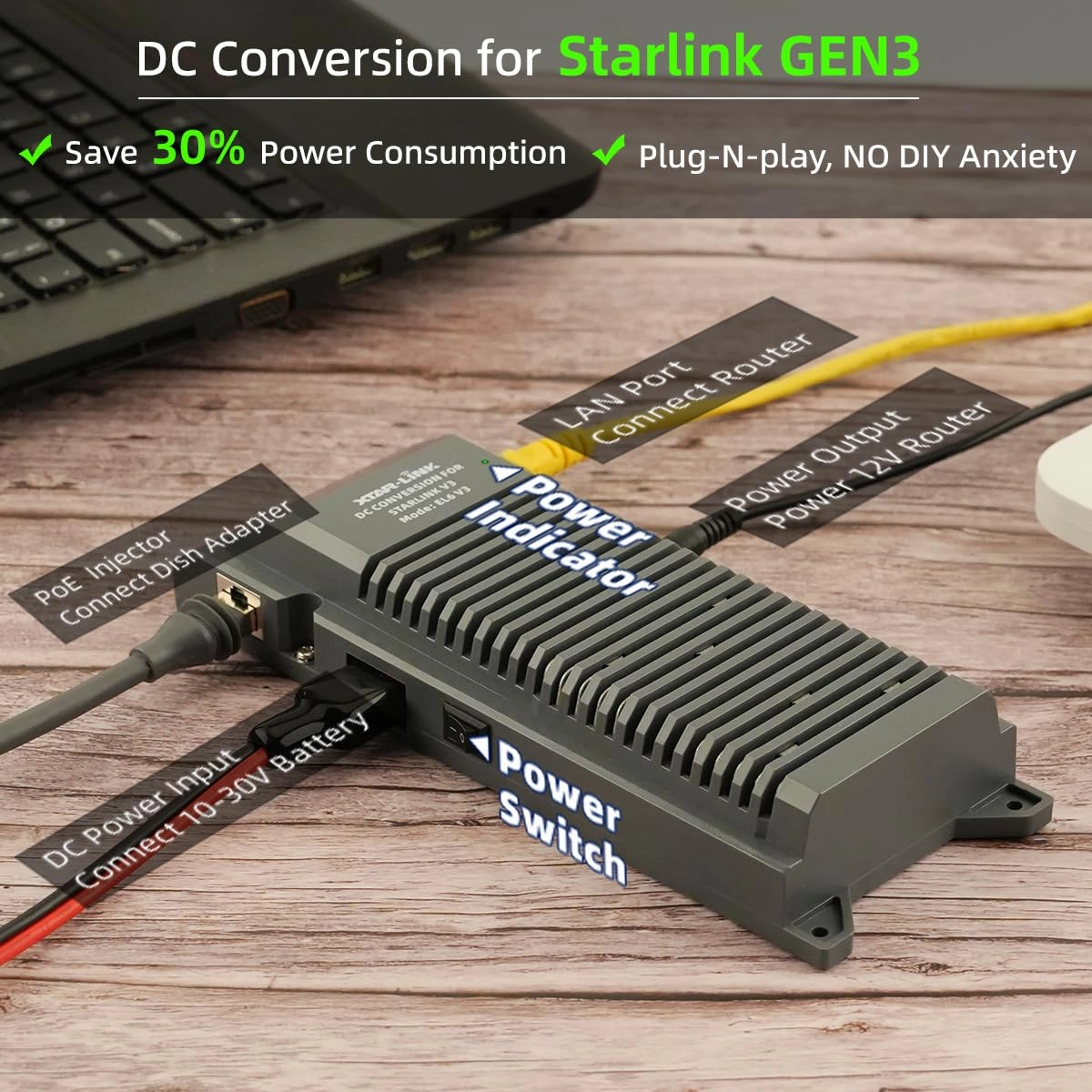 Starlink DC Conversion KT,XTAR EL6 V3 12V to 56V All-in-one DC Power Supply for Starlink Standard ACTUATED (Gen 3),Reduce Power Consumption (EL6 KT)