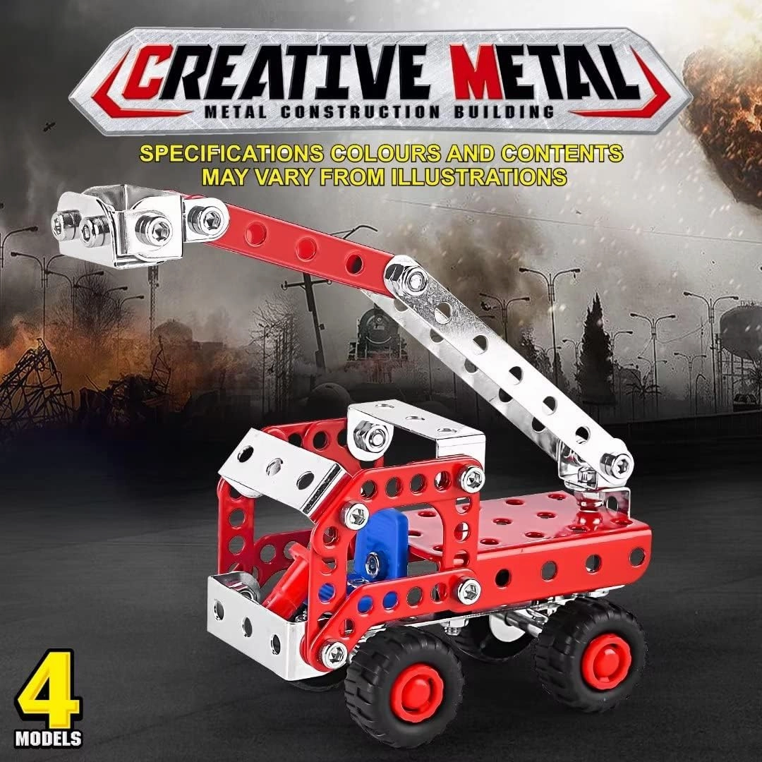 Stem Building Toys for Boys Age 8-12,Erector Sets Fire Trucks Series Model Kit,Assembly Toys for Kids,Metal Building Blocks for Model 4 in 1 Fire Fighting Cars(121PCS)