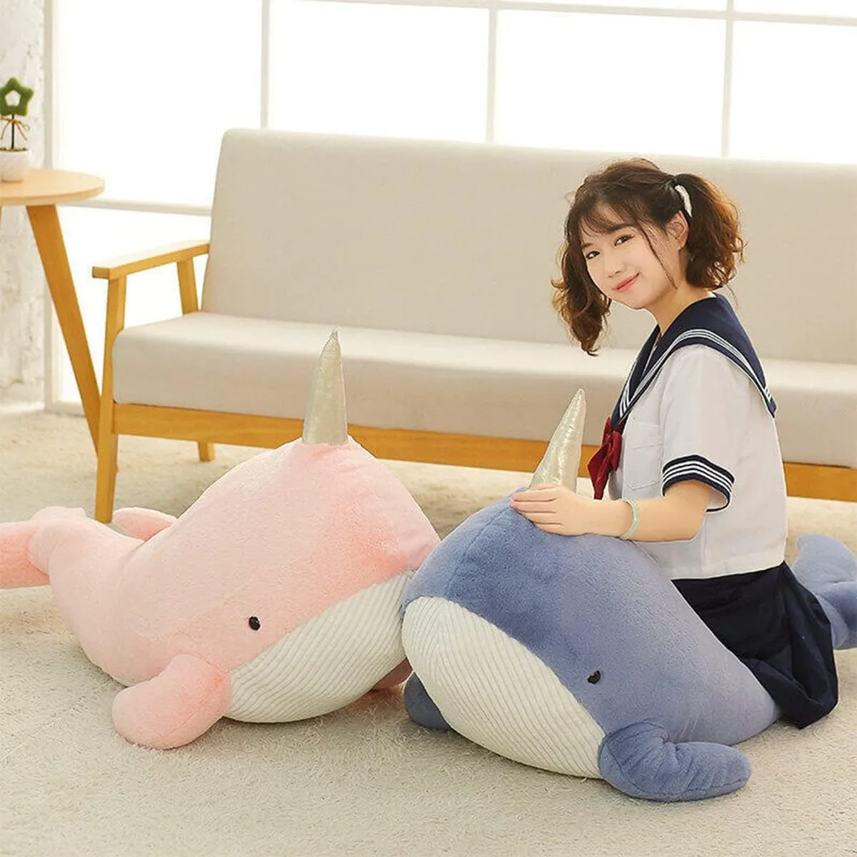 Stuffed Animal Narwhale Plush Pillow:Novelty Cute Soft Cuddle Pink Narwhale Hugging Fuzzy Toy Adorable Kawaii Sleeping Plushie Home Car Decor Gift for Girl Boy Kid Birthday Valentine Christmas 23.6in