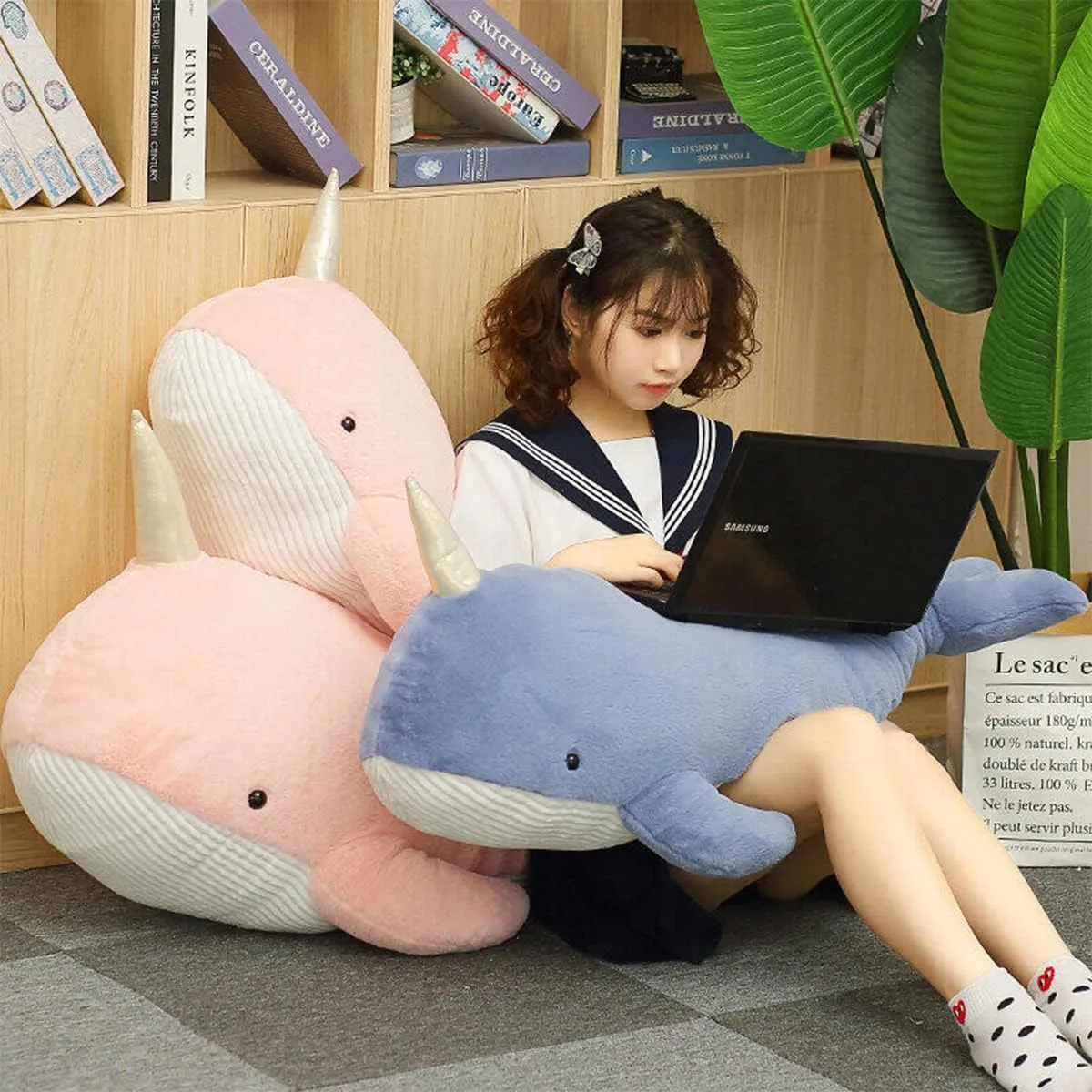 Stuffed Animal Narwhale Plush Pillow:Novelty Cute Soft Cuddle Pink Narwhale Hugging Fuzzy Toy Adorable Kawaii Sleeping Plushie Home Car Decor Gift for Girl Boy Kid Birthday Valentine Christmas 23.6in