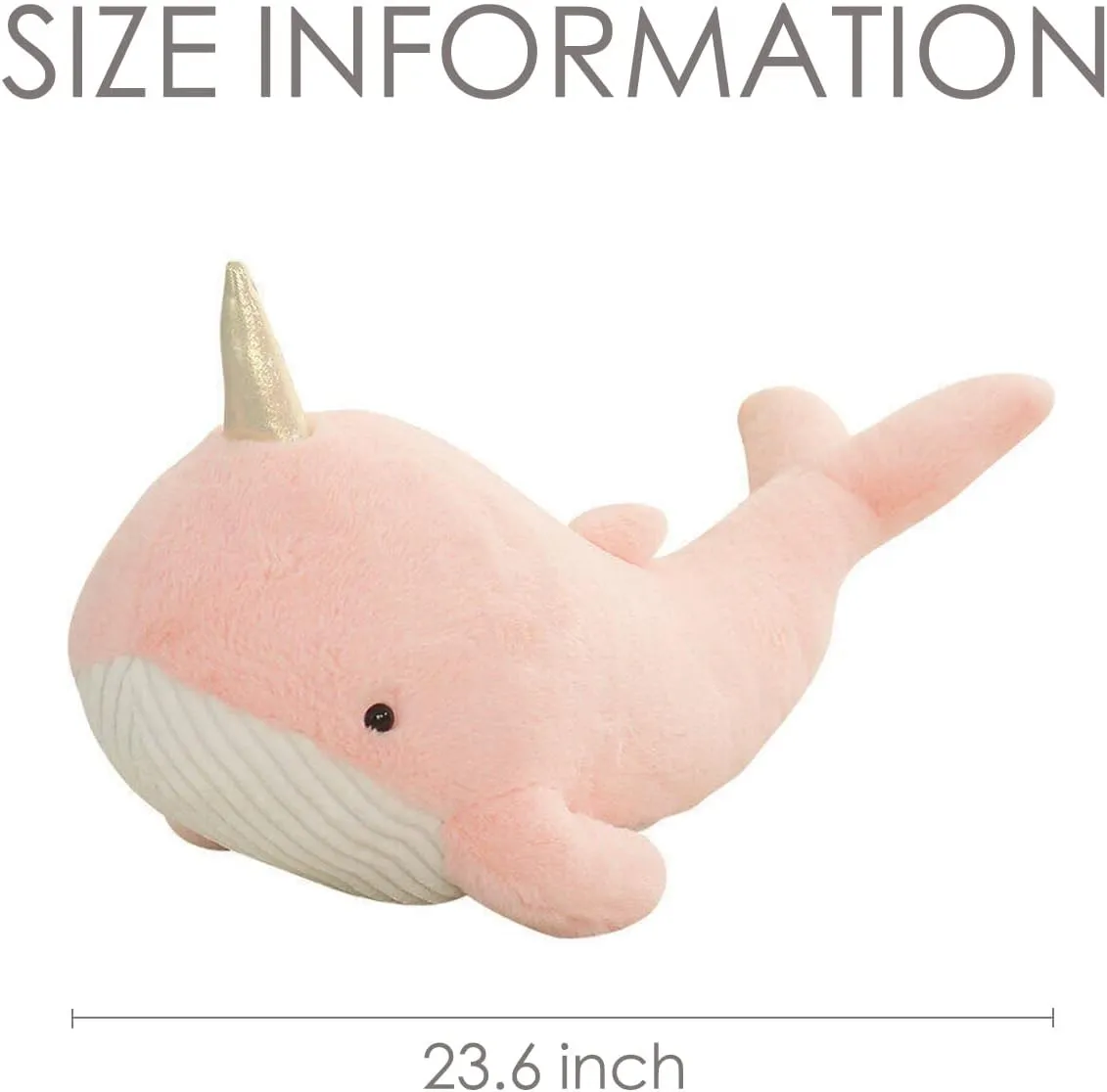 Stuffed Animal Narwhale Plush Pillow:Novelty Cute Soft Cuddle Pink Narwhale Hugging Fuzzy Toy Adorable Kawaii Sleeping Plushie Home Car Decor Gift for Girl Boy Kid Birthday Valentine Christmas 23.6in