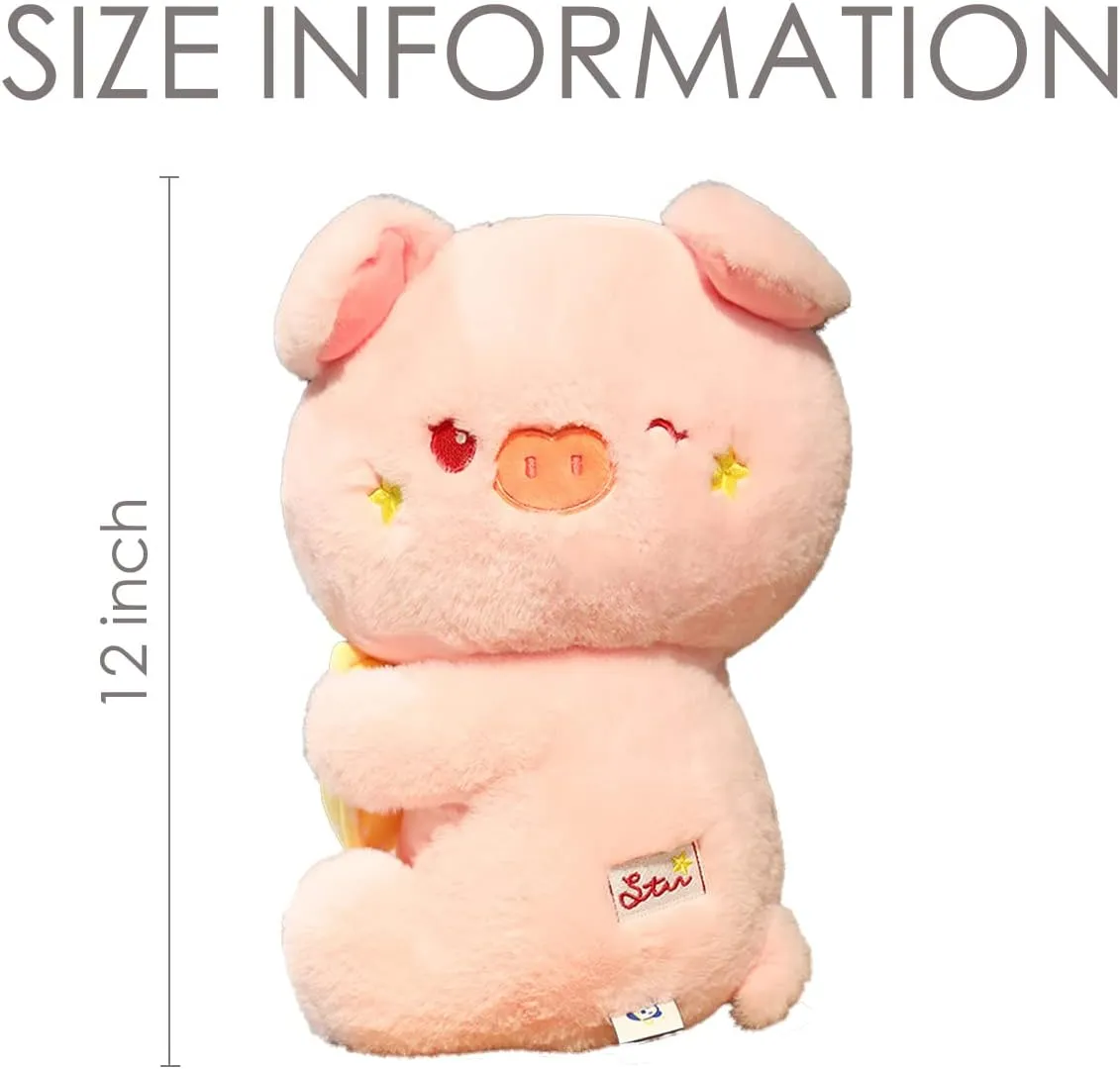Stuffed Animal Pig Plush Pillow:Novelty Cute Soft Cuddle Piggy Hugging Doll Fuzzy Toy Adorable Kawaii Sleeping Plushie Bolster Home Car Decor Gift for Girls Boys Kids Birthday Valentine Christmas 12in