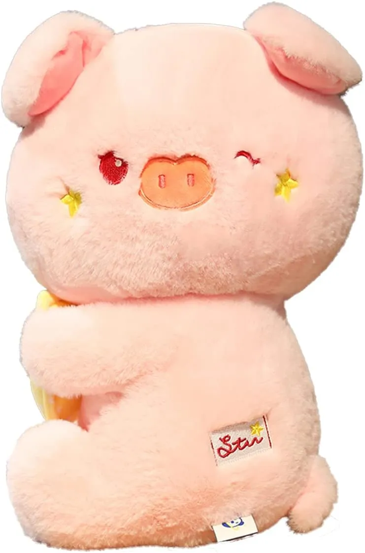 Stuffed Animal Pig Plush Pillow:Novelty Cute Soft Cuddle Piggy Hugging Doll Fuzzy Toy Adorable Kawaii Sleeping Plushie Bolster Home Car Decor Gift for Girls Boys Kids Birthday Valentine Christmas 12in