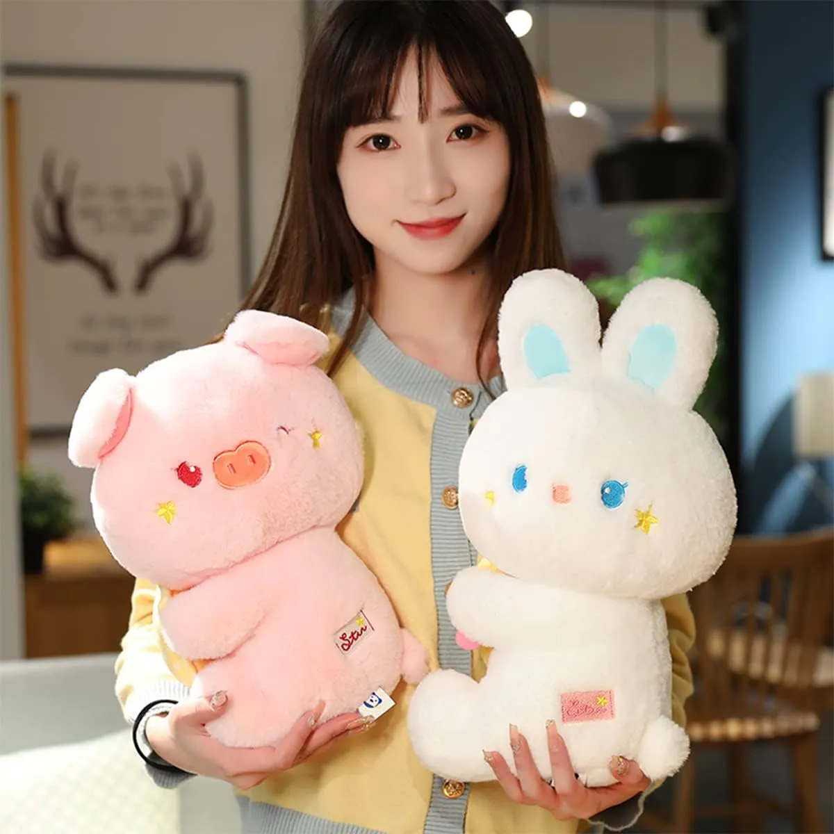 Stuffed Animal Pig Plush Pillow:Novelty Cute Soft Cuddle Piggy Hugging Doll Fuzzy Toy Adorable Kawaii Sleeping Plushie Bolster Home Car Decor Gift for Girls Boys Kids Birthday Valentine Christmas 12in