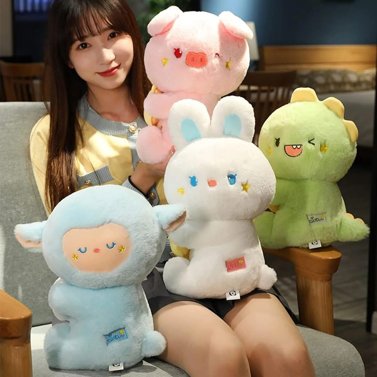 Stuffed Animal Pig Plush Pillow:Novelty Cute Soft Cuddle Piggy Hugging Doll Fuzzy Toy Adorable Kawaii Sleeping Plushie Bolster Home Car Decor Gift for Girls Boys Kids Birthday Valentine Christmas 12in