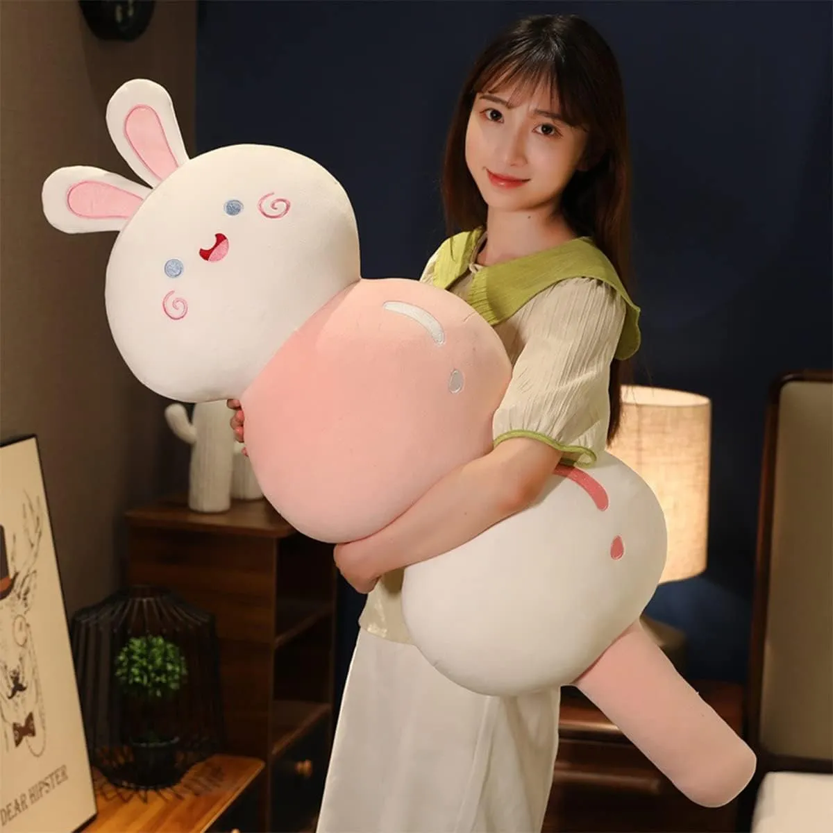 Stuffed Candy Animal Plush Pillow:Novelty Cute Soft Cuddle Bunny Sugarcoated Haws on A Stick Hugging Fuzzy Toy Kawaii Sleeping Plushie Home Decor Gift for Kids Girl Birthday Valentine Christmas 25.5in