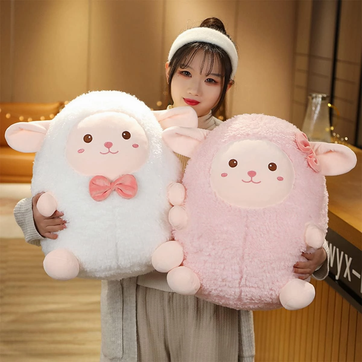 Stuffed Animal Sheep Plush Pillow:Novelty Cute Soft Cuddle Pink Lamb Hugging Doll Fuzzy Toy Adorable Kawaii Sleeping Plushie Home Car Decor Gift for Girls Boy Kids Birthday Valentine Christmas 12in