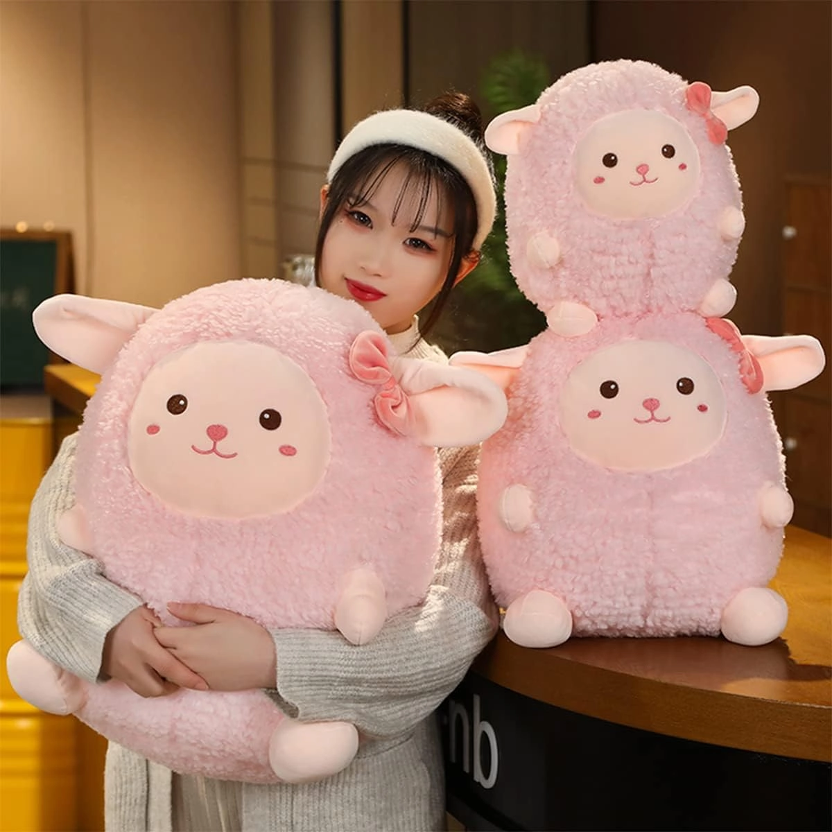 Stuffed Animal Sheep Plush Pillow:Novelty Cute Soft Cuddle Pink Lamb Hugging Doll Fuzzy Toy Adorable Kawaii Sleeping Plushie Home Car Decor Gift for Girls Boy Kids Birthday Valentine Christmas 12in