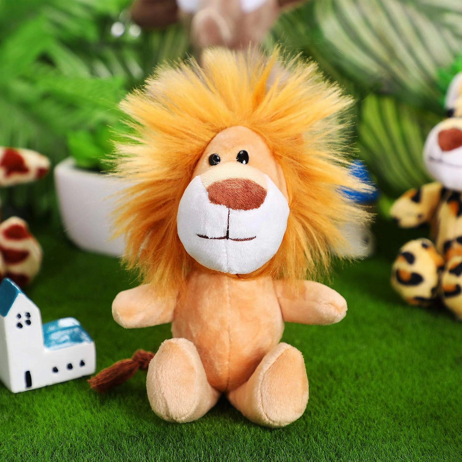 Sumind 12 Pieces Mini Stuffed Forest Animals Jungle Animal Plush Toys 4.8 Inch Cute Elephant Lion Giraffe Tiger Plush for Animal Themed Parties Achievement(Standing)
