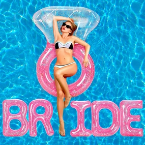 Sumind Bachelorette Pool Floats 61 Inch Diamond Ring Float and 5 Inflatable Bride Letter Pool Pink Engagement Ring Floatie Stagette Decor for Swim Tube River Lake Bachelorette Wedding Outdoor Party