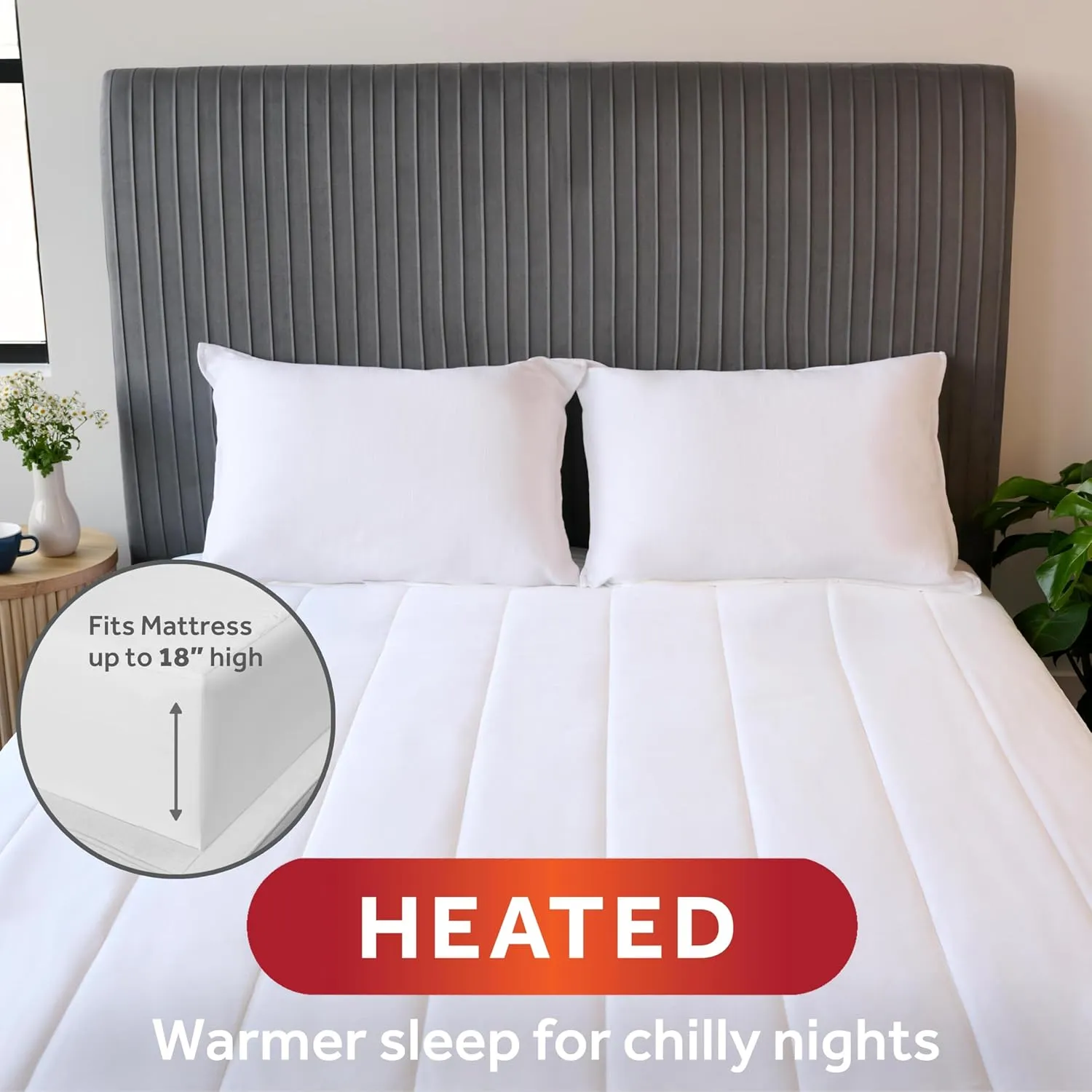 Sunbeam Electric Restful Quilted Heated Mattress Pad, 12 Heat Settings, 12-Hour Selectable Auto Shut-Off, Fast Heating, Warming Bed, Soft Extra-Cozy Fabric, Twin, 39" x 75"
