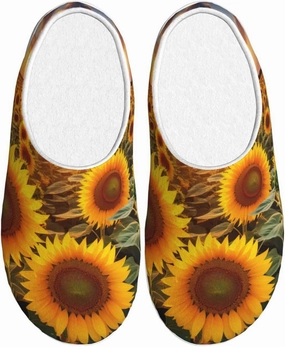 Sunflower With Sunset Slippers With Fluffy Soft Warm For Women, Flannel Slippers Cozy Plush Indoor Outdoor, Size 8-9