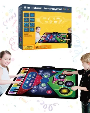 SUNLIN 2-in-1 Music Jam Mat, Music Learning Toy for Boys Girls 3-6, Drum Set   Piano Mat, Toddler Birthday Gift 3 4 5 6 Years, Record & Playback, Built-in Songs, 8 Instrument Sounds, Volume Control