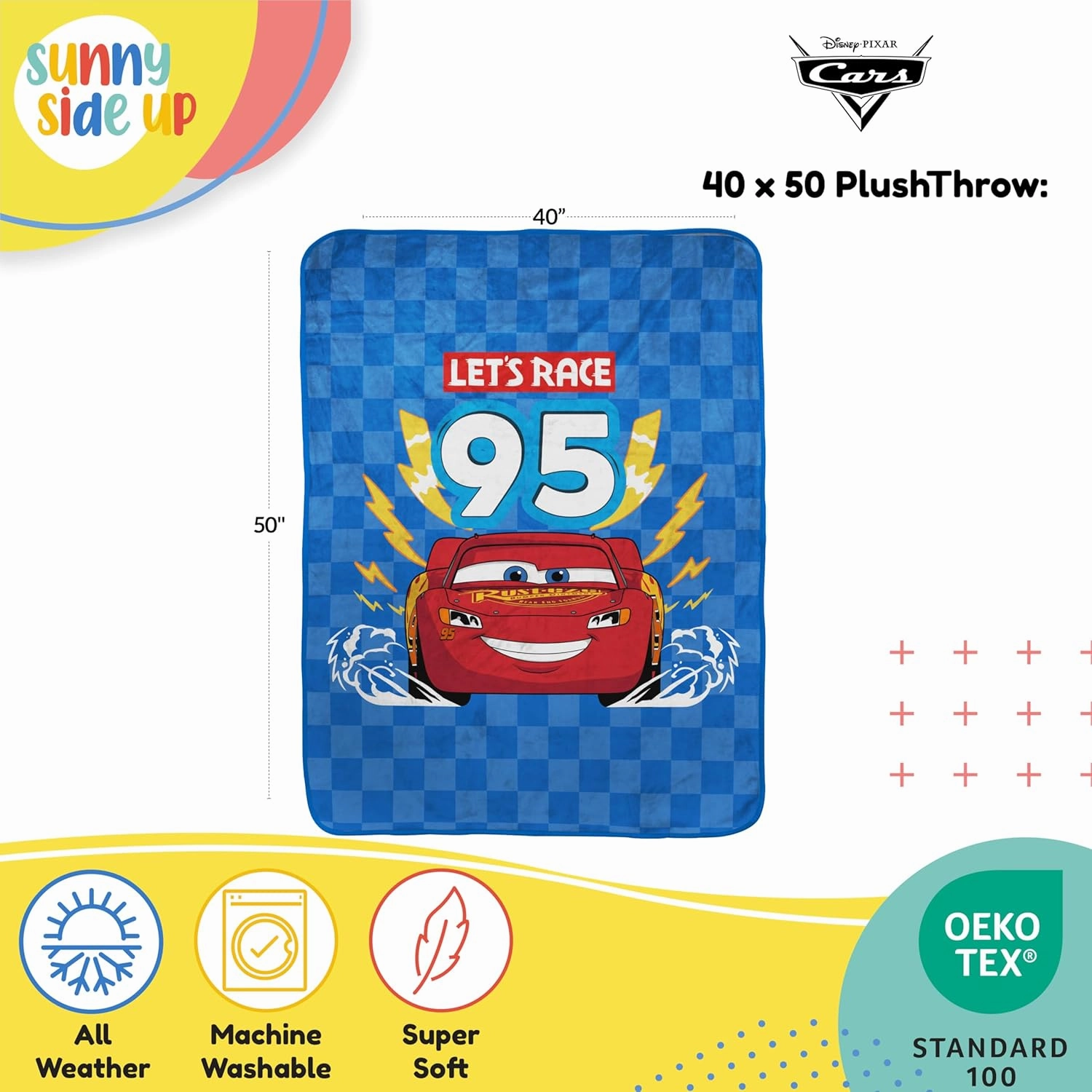 Sunny Side Up Disney Pixar Cars Plush Travel Throw Blanket - Measures 40 x 50 Inches - Super Soft & Cozy Travel Accessories Features Lightning McQueen