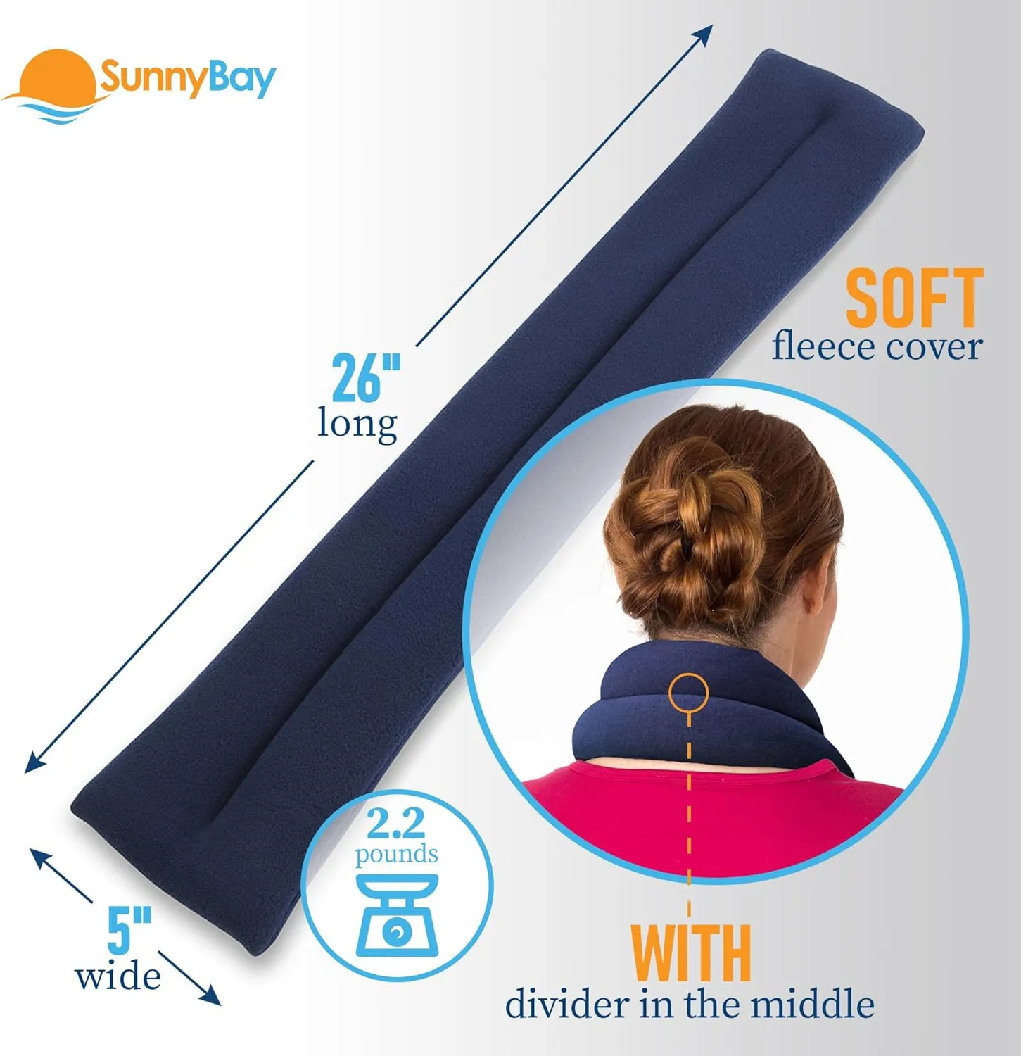 SunnyBay Microwave Heating Pad for Neck and Shoulders, 2.2 lbs 26 inch Long Versatile Microwavable Neck Wrap Warmer or Cool Pack, Hot or Cold Therapy to Relax Sore Muscles (Blue)