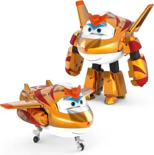 Super Wings 5" Transforming Golden Boy, Airplane Toys Vehicle Action Figure, Transforming Plane to Robot, Birthday Gifts for 3 4 5 Year Old Boys Girls Preschool Kids, Gold