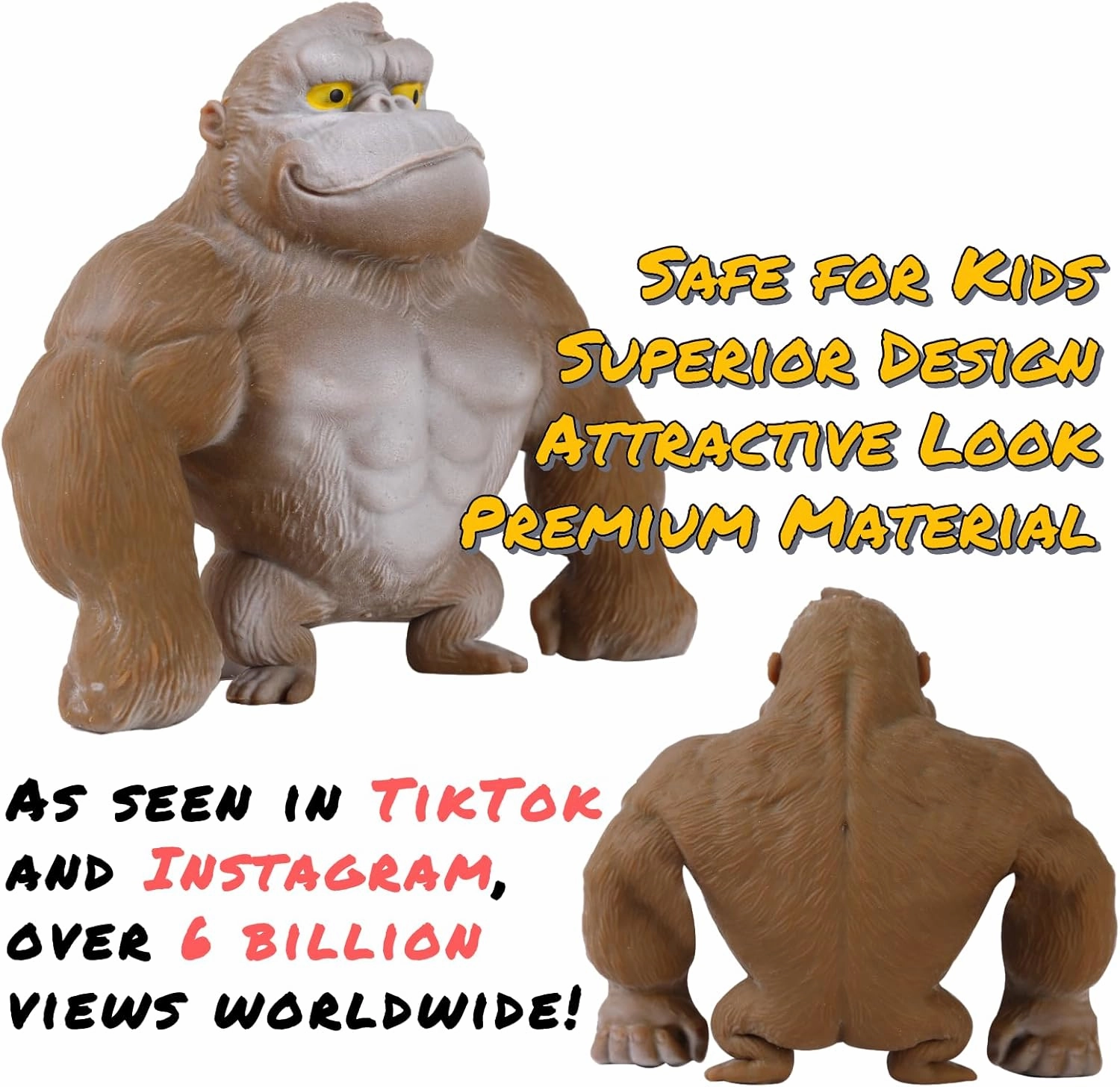 Super Stretchy Gorilla Fidget Toy, Squishy Monkey Squeeze Toy, Splat Maxi Kong, Sensory and Fidget Toy for Kids and Adults, Fun Gift for Fidgeters, Ideal Gift for Kids (Brown)