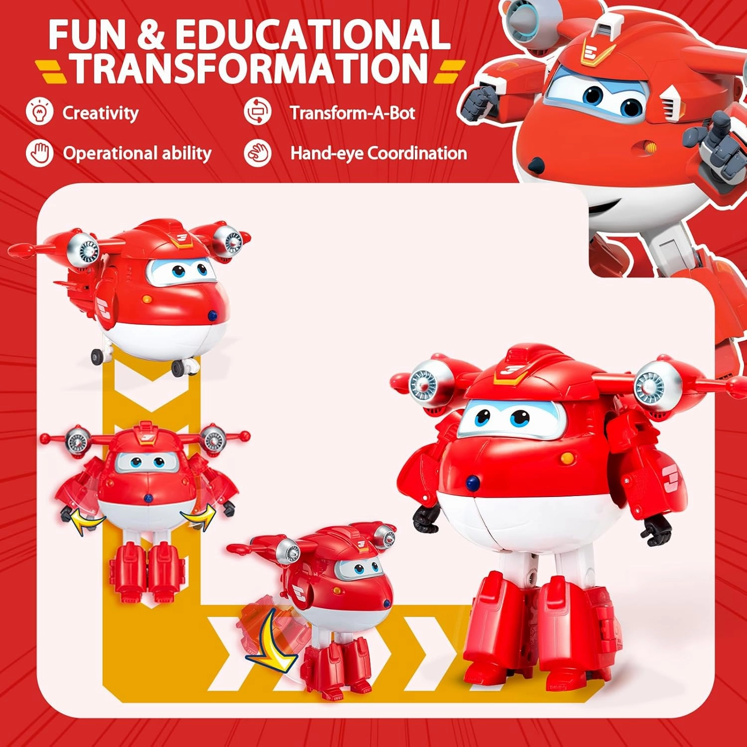 Super Wings Transformable Toys 5" Action Figure Supercharged Tobot Jett, 2 in 1 Rescue Bots Transforming Airplane Robot Toys, Educational Toy for Boys and Girls Age 3 , Gifts for Preschool Kids, Jett
