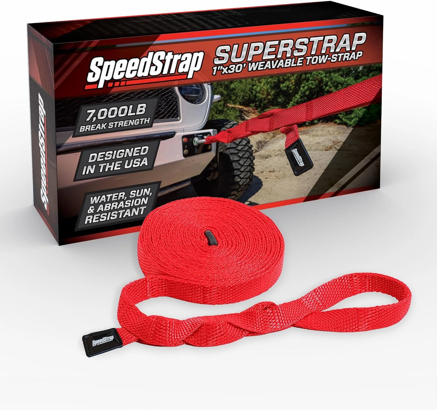 SuperStrap Weavable Recovery Tow Strap 1" x 30' - Heavy Duty 7,000 lb Break Strength, Emergency Towing Rope for Offroad 4x4, Car, SUV, ATV, Boat