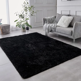 TABAYON Luxury Shag Area Rug, 3x5 Feet Black Rectangle Plush Fuzzy Rugs, Non-Slip Shaggy Furry Carpets for Kids Room Bedroom