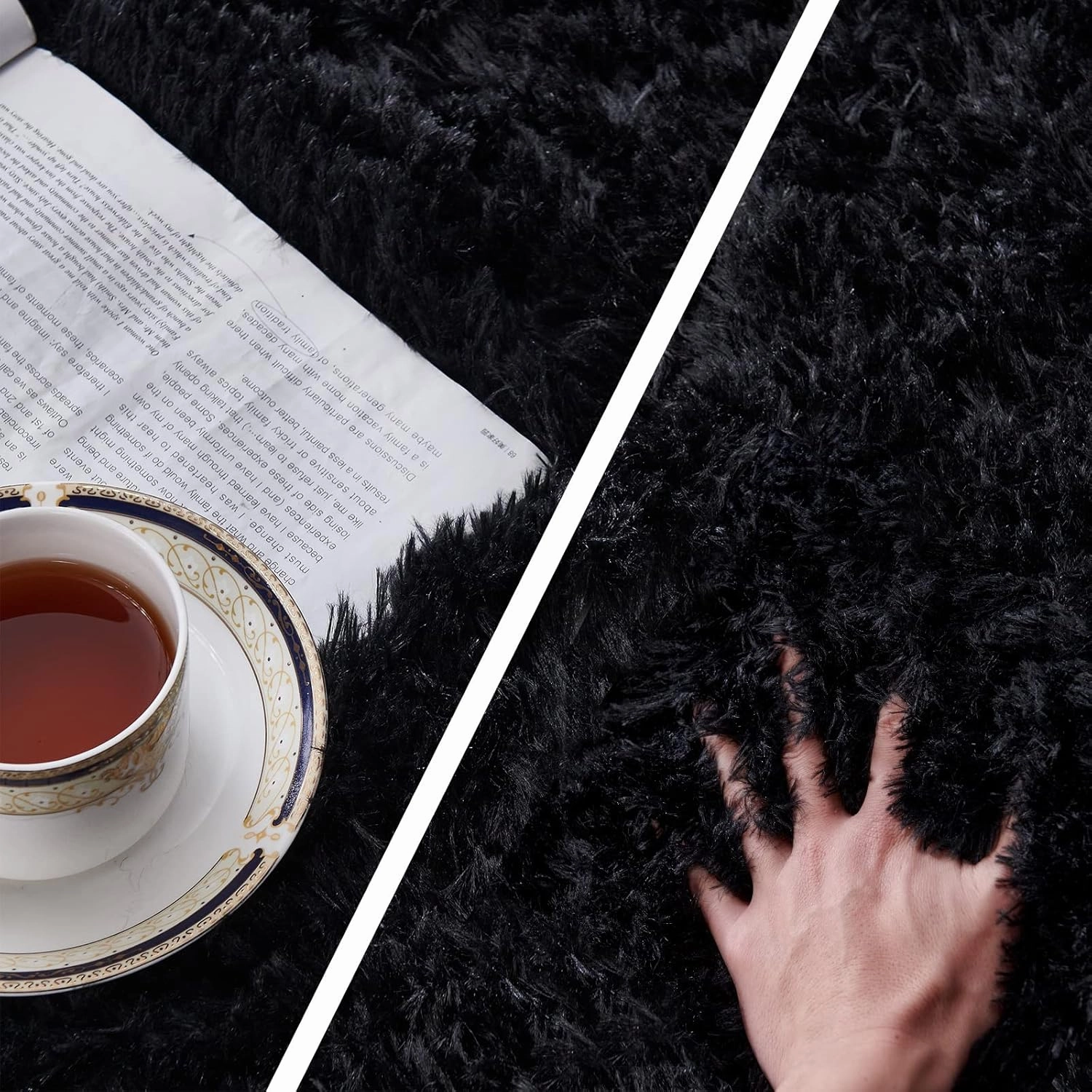 TABAYON Luxury Shag Area Rug, 3x5 Feet Black Rectangle Plush Fuzzy Rugs, Non-Slip Shaggy Furry Carpets for Kids Room Bedroom