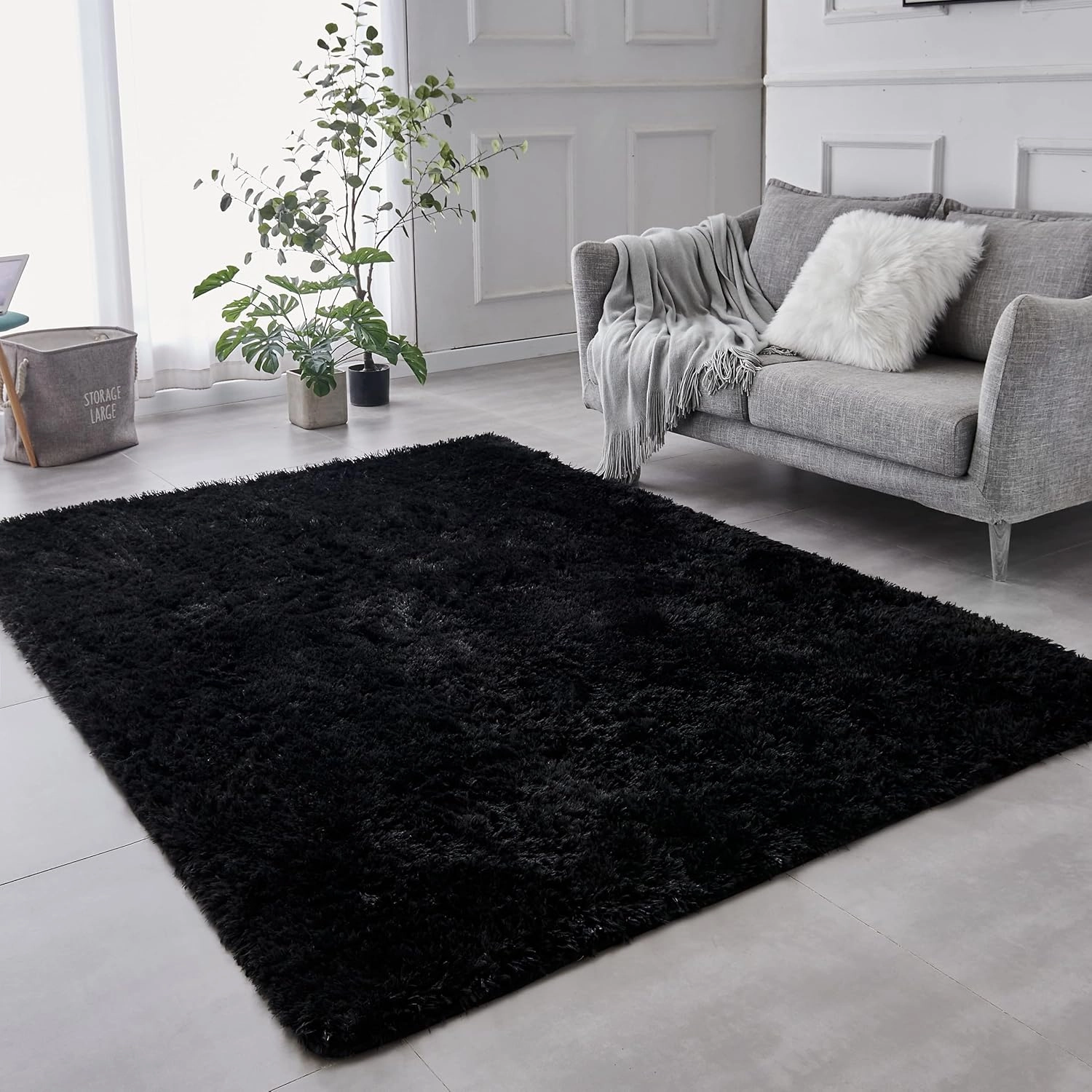 TABAYON Luxury Shag Area Rug, 3x5 Feet Black Rectangle Plush Fuzzy Rugs, Non-Slip Shaggy Furry Carpets for Kids Room Bedroom