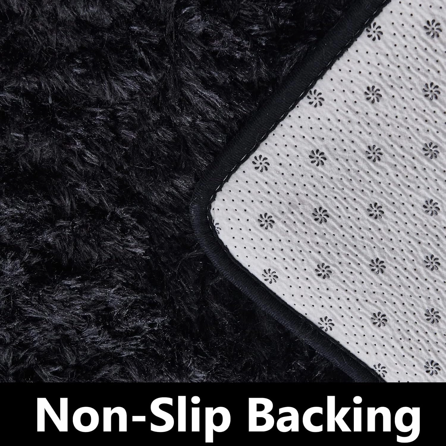 TABAYON Luxury Shag Area Rug, 3x5 Feet Black Rectangle Plush Fuzzy Rugs, Non-Slip Shaggy Furry Carpets for Kids Room Bedroom