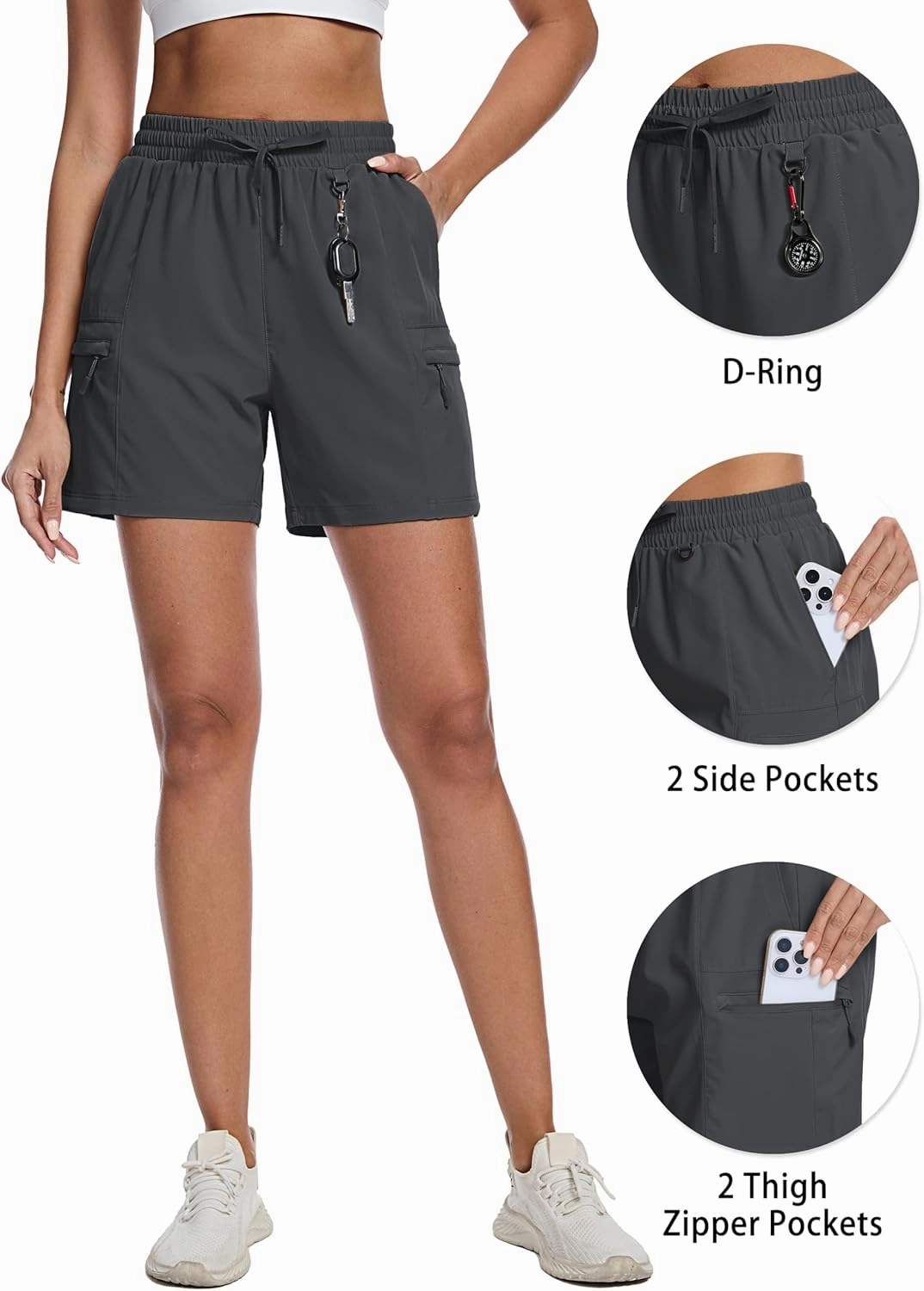 TACVASEN Women's 5" Hiking Cargo Shorts Lightweight Water Resistant Athletic Shorts with Zipper Pockets Golf Summer