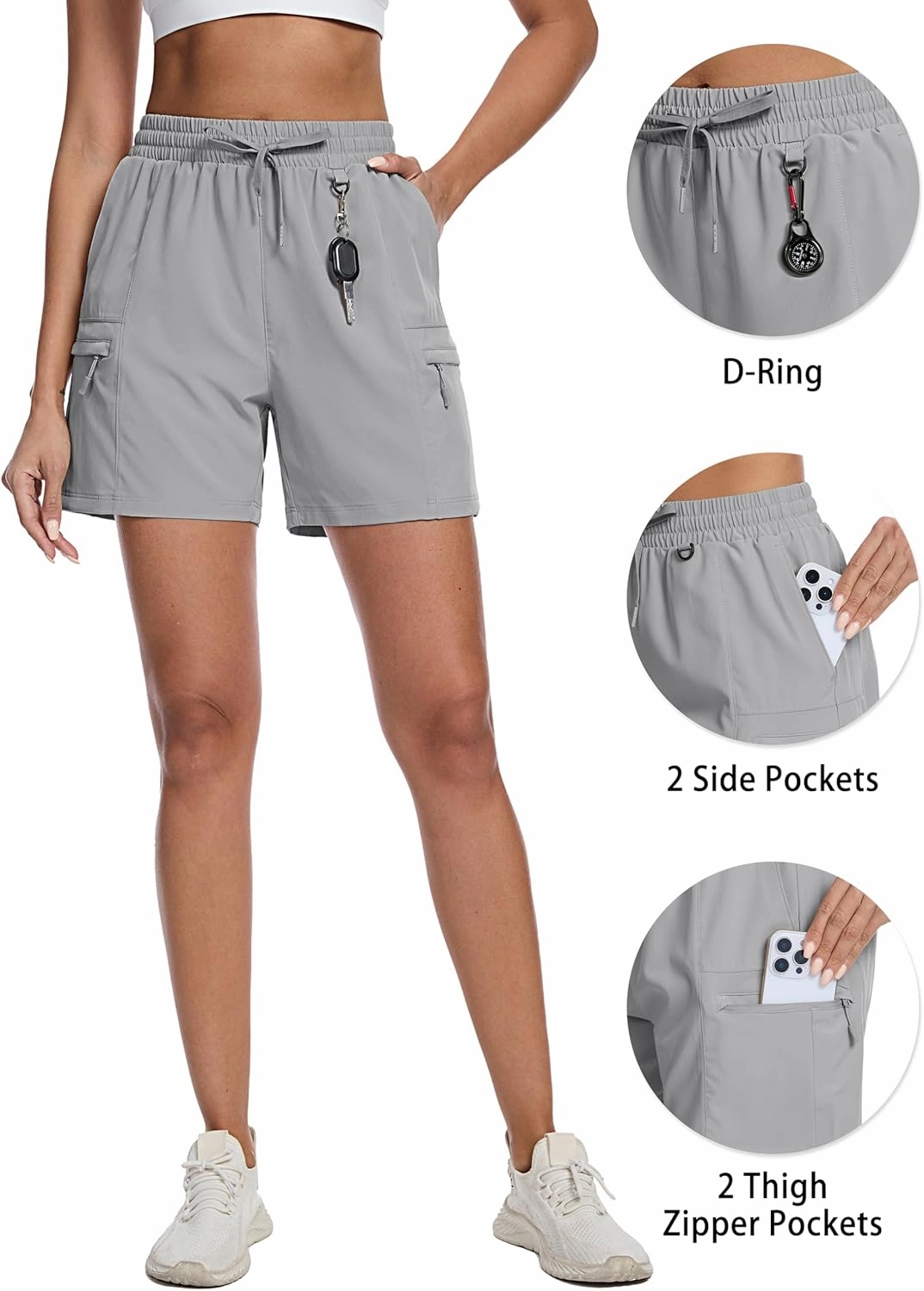 TACVASEN Women's Hiking Cargo Shorts Lightweight Water Resistant 5" Athletic Shorts with Zipper Pockets Golf Summer