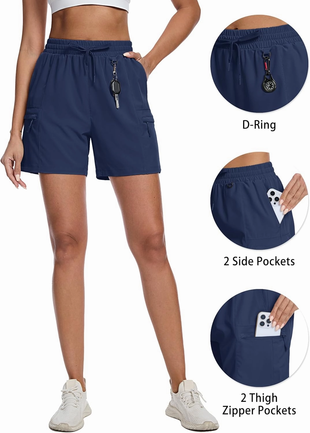 TACVASEN Women's Hiking Cargo Shorts Lightweight Water Resistant 5" Athletic Shorts with Zipper Pockets Golf Summer