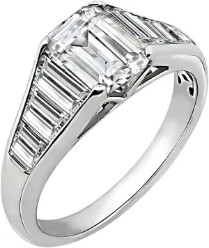 Tapered Baguette & Emerald Cut Ring 925 Sterling Silver Single Prong Set Engagement Ring Band | 4.00 Carats Cubic Zirconia CZ Simulated Diamond