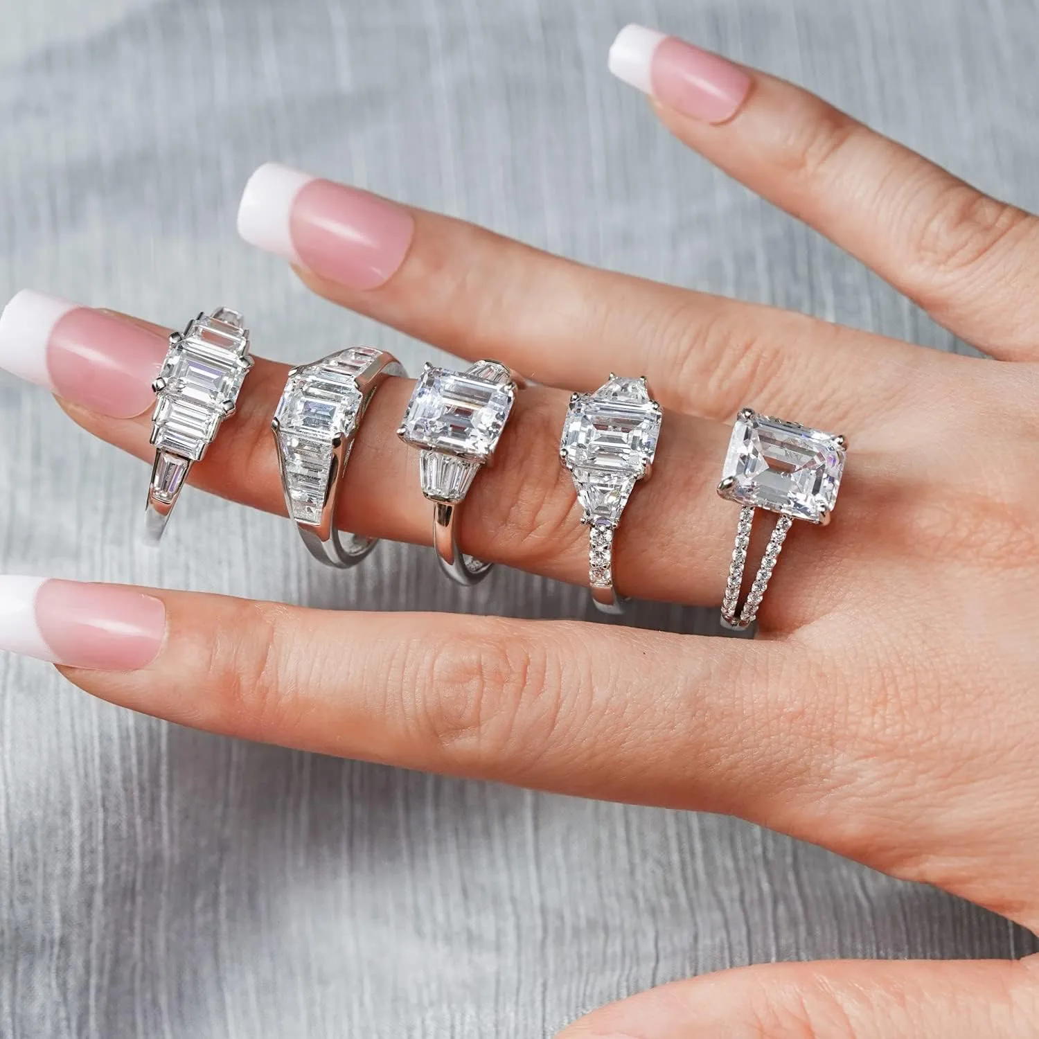 Tapered Baguette & Emerald Cut Ring 925 Sterling Silver Single Prong Set Engagement Ring Band | 4.00 Carats Cubic Zirconia CZ Simulated Diamond