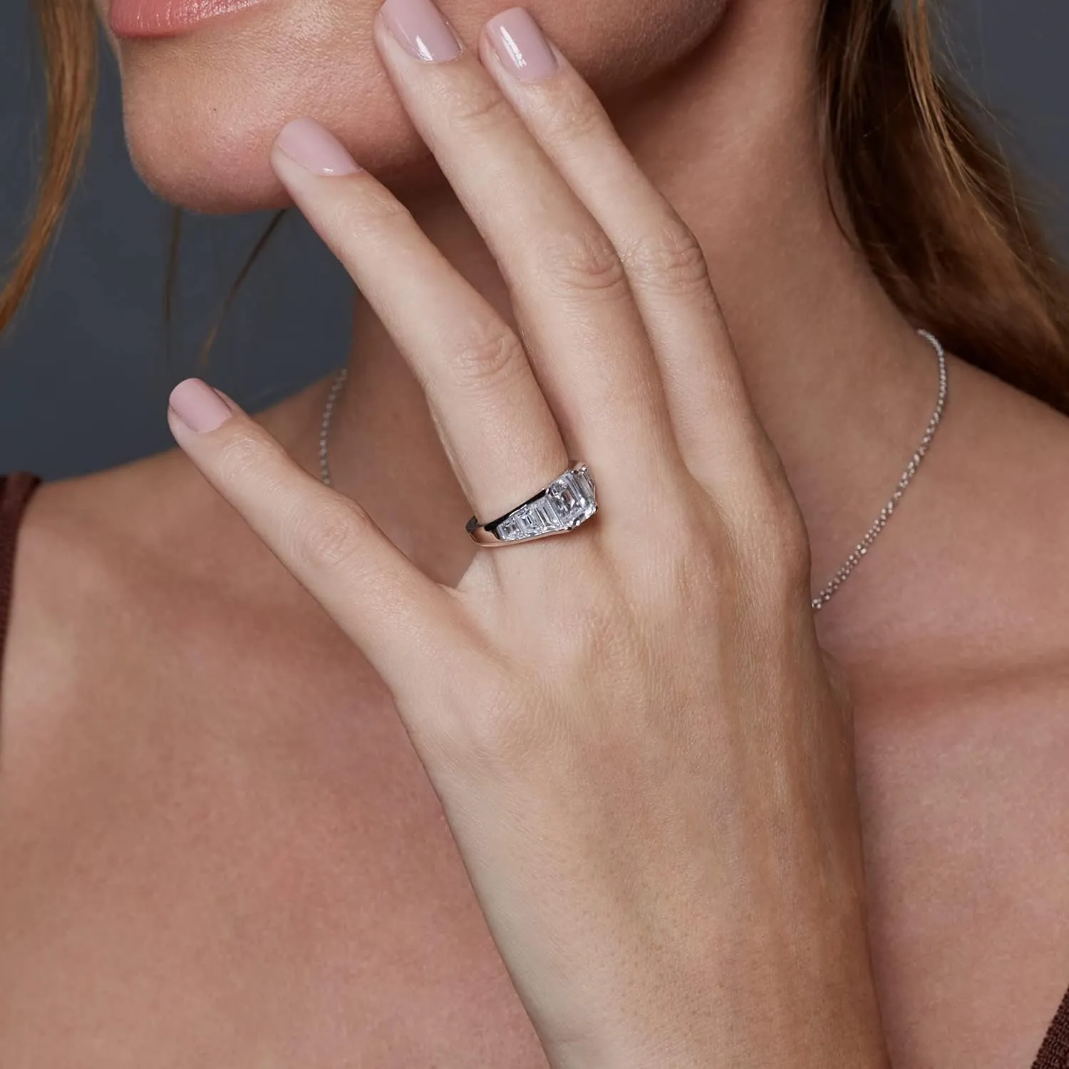 Tapered Baguette & Emerald Cut Ring 925 Sterling Silver Single Prong Set Engagement Ring Band | 4.00 Carats Cubic Zirconia CZ Simulated Diamond