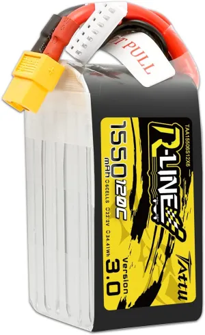 TATTU R-Line Version 3.0 6s Lipo Battery 1550mAh 22.2V 120C Lipo Battery with XT60 Plug forFPV Drone Helicopter RC Racing Quadcopter Airplane UAV RC Plane