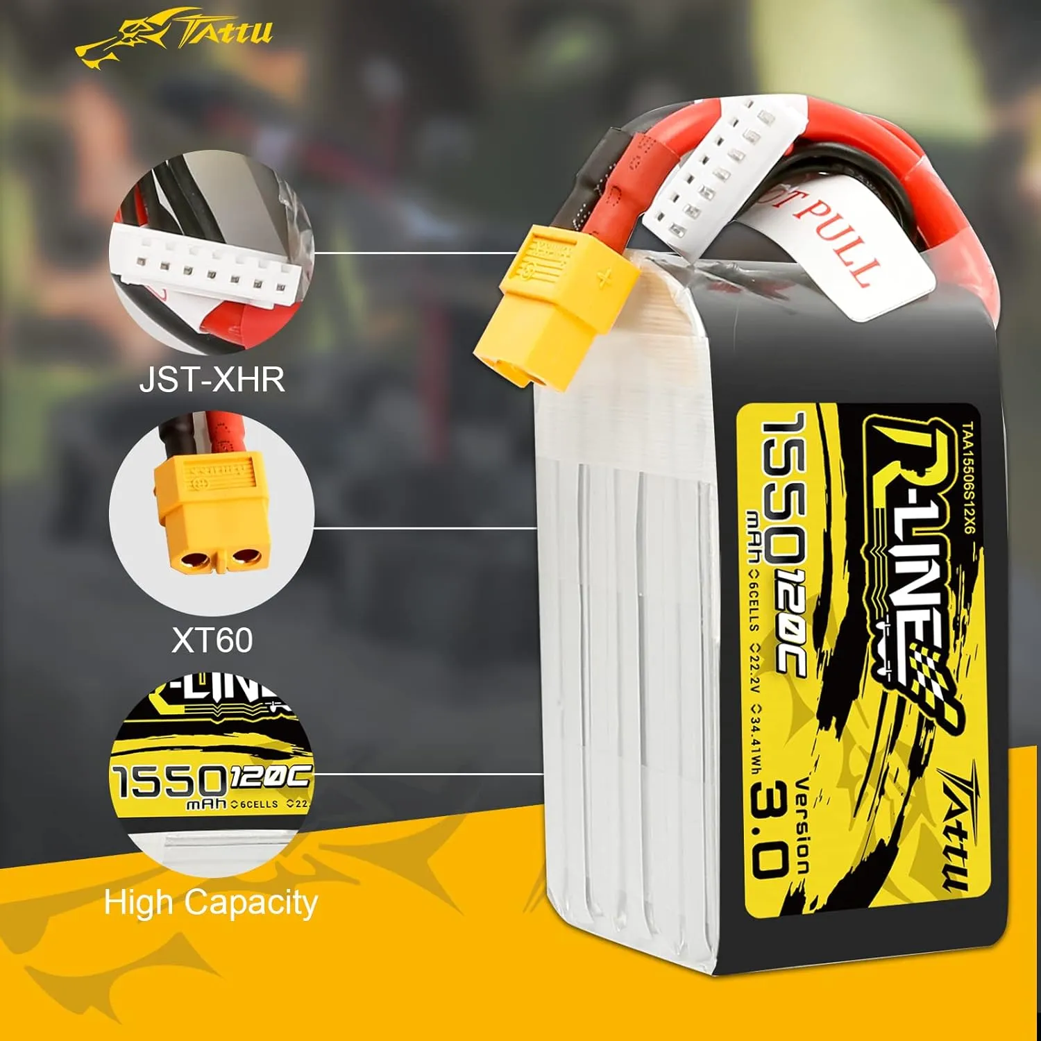 TATTU R-Line Version 3.0 6s Lipo Battery 1550mAh 22.2V 120C Lipo Battery with XT60 Plug forFPV Drone Helicopter RC Racing Quadcopter Airplane UAV RC Plane