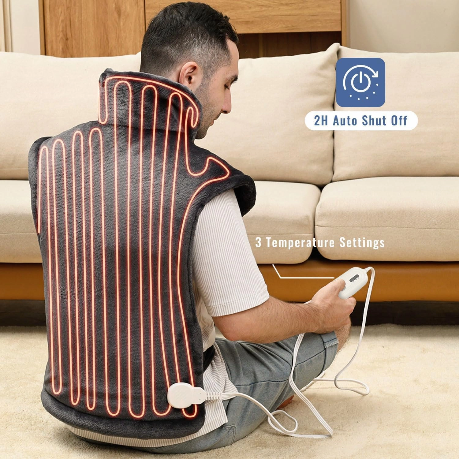 Tefici Heating Pad for Back Pain,Mothers Day Gifts，Birthday Gifts for Men Mom Dad，24'' x33'' Fast Heating, FSA HSA Eligible,Electric Heat Pad，2H Auto-Off,Neck and Shoulder Heat Pad,ETL Certified,Gray