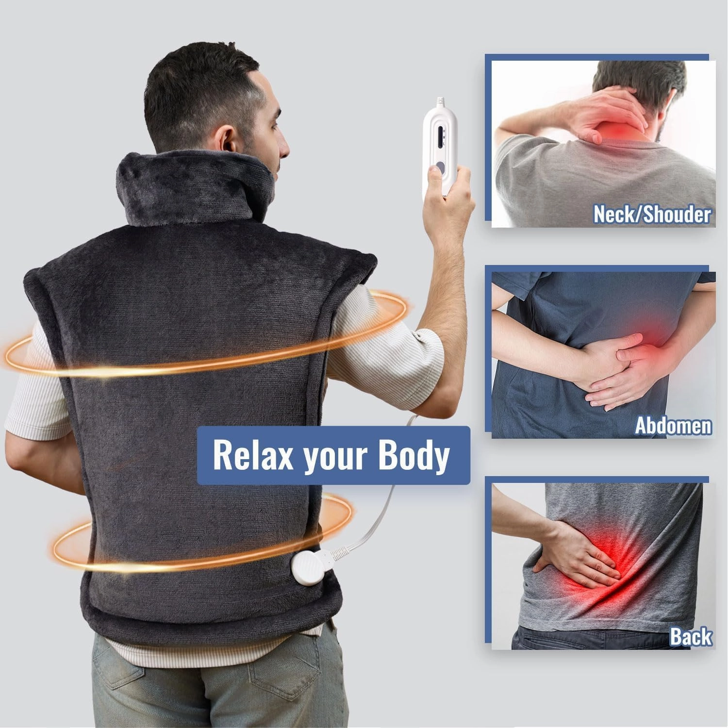 Tefici Heating Pad for Back Pain,Mothers Day Gifts，Birthday Gifts for Men Mom Dad，24'' x33'' Fast Heating, FSA HSA Eligible,Electric Heat Pad，2H Auto-Off,Neck and Shoulder Heat Pad,ETL Certified,Gray