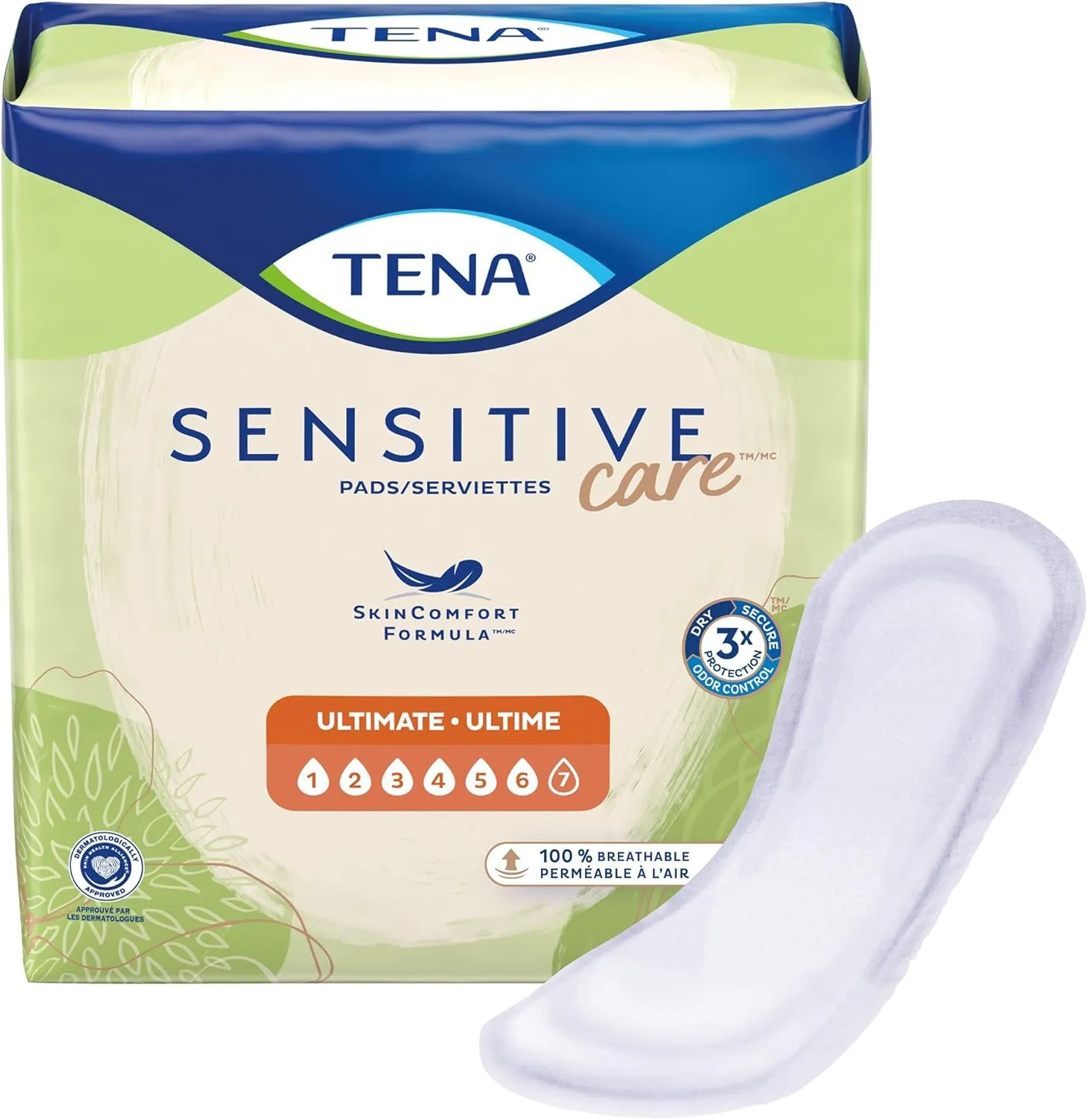 TENA Sensitive Care Ultimate Female Incontinent Pad Regular Length 16" L 54305, 99 Ct
