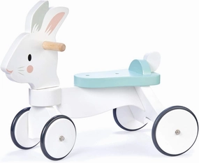 Tender Leaf Toys - Running Rabbit Ride On - Wooden Four Wheeled Push Balance Rabbit Themed Bike with Rubber Ring and Handle - Early Walk Development and Muscle Strength Enhancement for Children 18M 