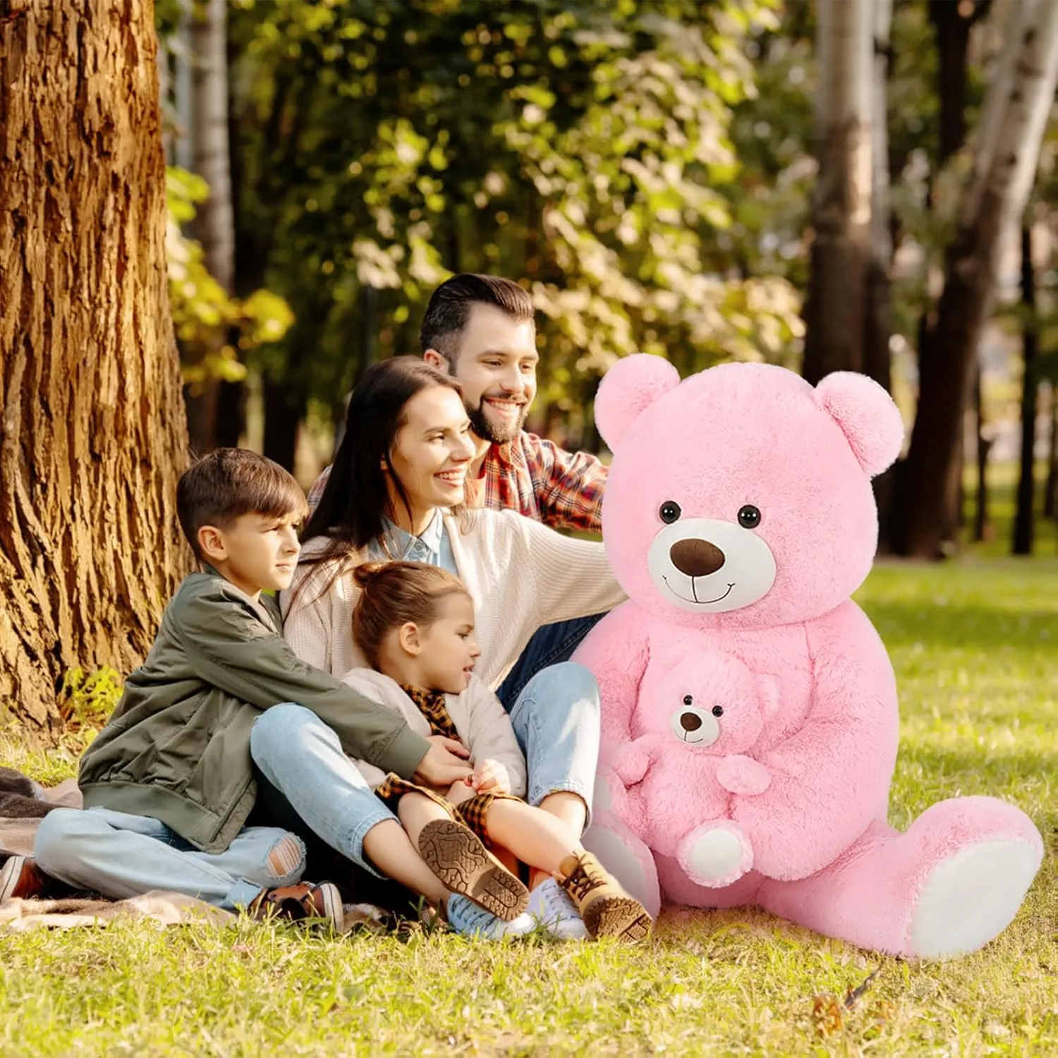 Tezituor Giant Stuffed Animal 51in, Large Teddy Bear Mommy with Baby, Big Teddy Bear for Kids, Girlfriend on Mother's Day, Valentine, Christmas, Baby Shower, Birthday, Pink