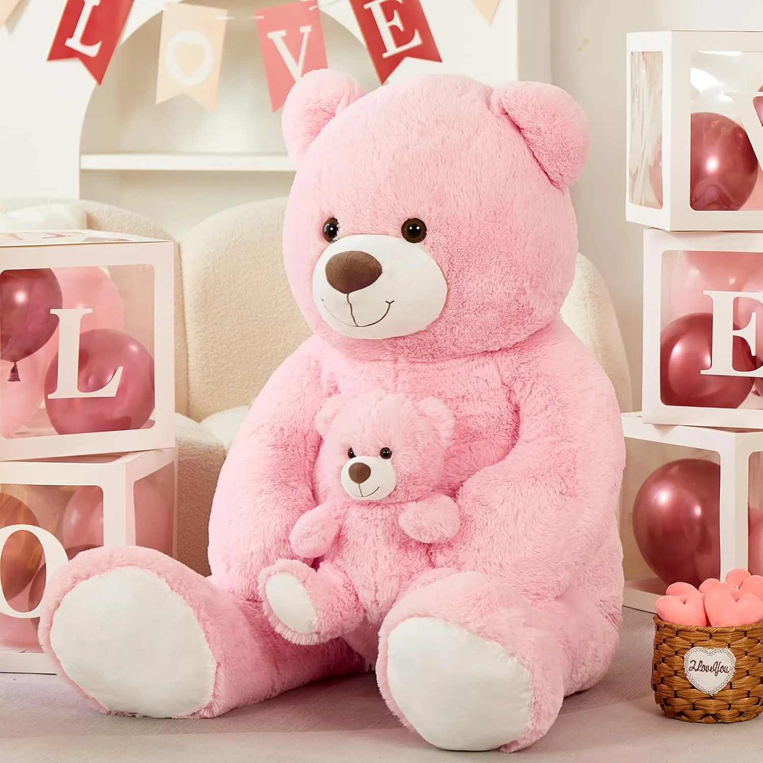 Tezituor Giant Stuffed Animal 51in, Large Teddy Bear Mommy with Baby, Big Teddy Bear for Kids, Girlfriend on Mother's Day, Valentine, Christmas, Baby Shower, Birthday, Pink