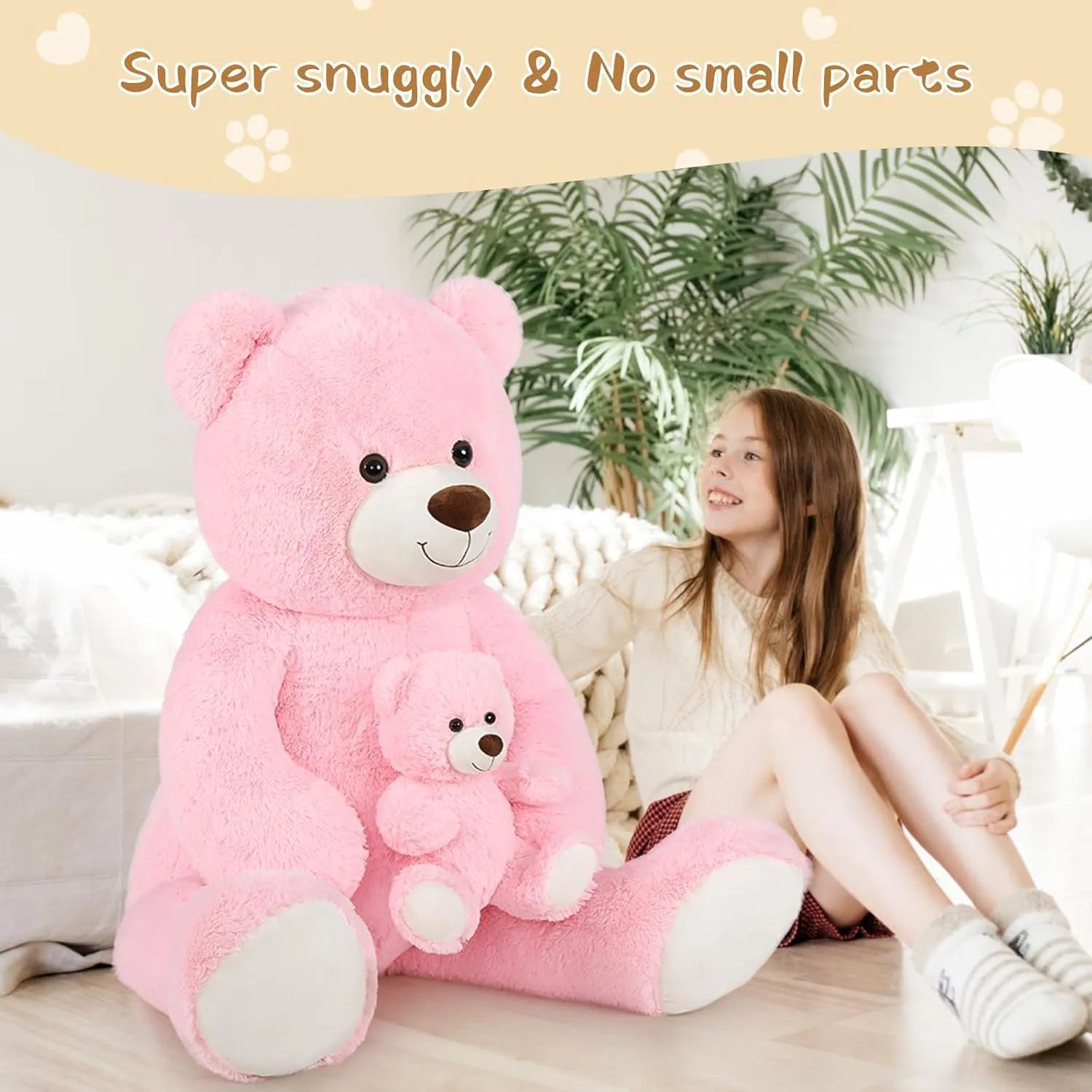 Tezituor Giant Stuffed Animal 51in, Large Teddy Bear Mommy with Baby, Big Teddy Bear for Kids, Girlfriend on Mother's Day, Valentine, Christmas, Baby Shower, Birthday, Pink
