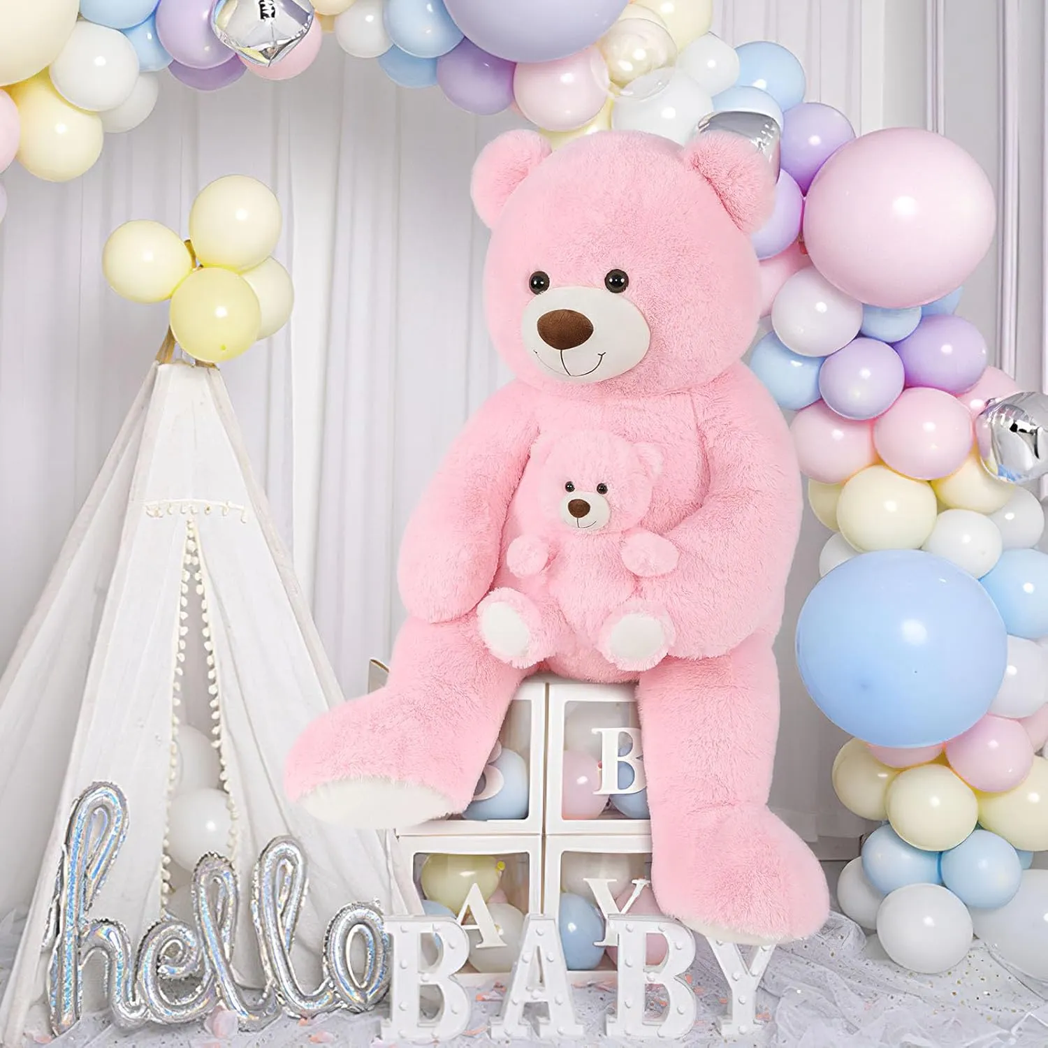 Tezituor Giant Stuffed Animal 51in, Large Teddy Bear Mommy with Baby, Big Teddy Bear for Kids, Girlfriend on Mother's Day, Valentine, Christmas, Baby Shower, Birthday, Pink