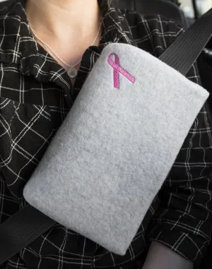 The Breast and Chest Buddy Mastectomy Pillow and Seatbelt Cushion for Mastectomy and Breast Reconstruction Sites Gray with Pink Ribbon