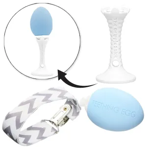 The Teething Egg and Grippie Stick - Baby Development Toys Newborn to 12 Months, 3, 4, 6 Up to 18 Months Old Boy or Girl, Sensory Toys, A Baby Registry Must Have, Blue