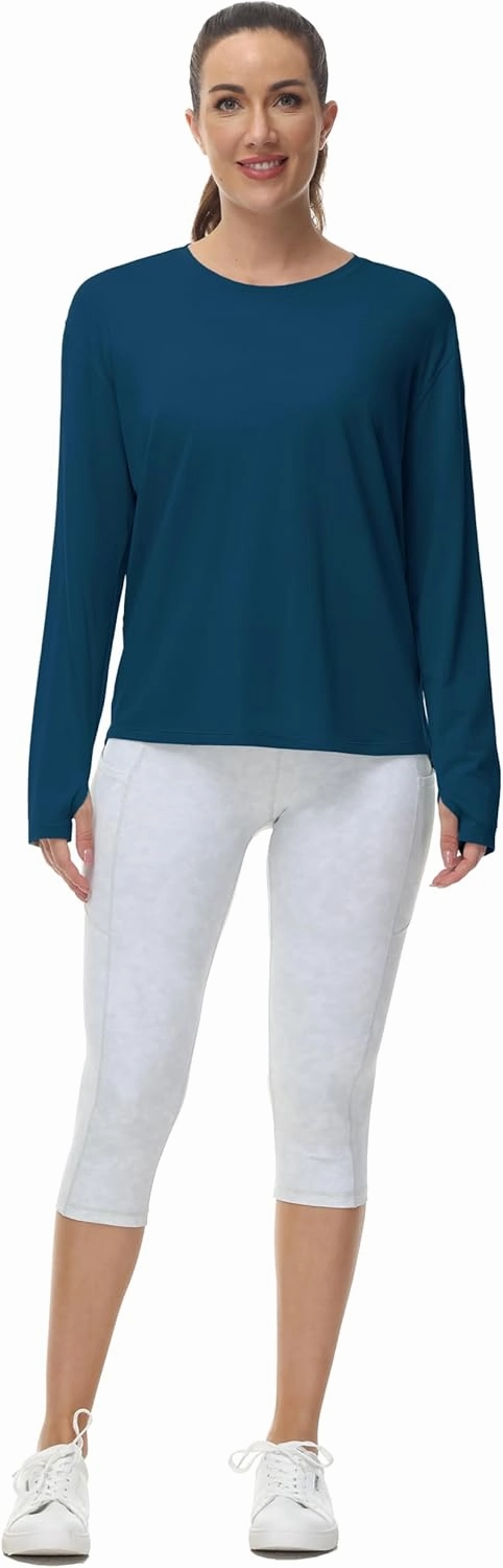 THE GYM PEOPLE Women's Long Sleeve Workout Shirts Back Loose Fit Running Tee Tops with Thumb Hole