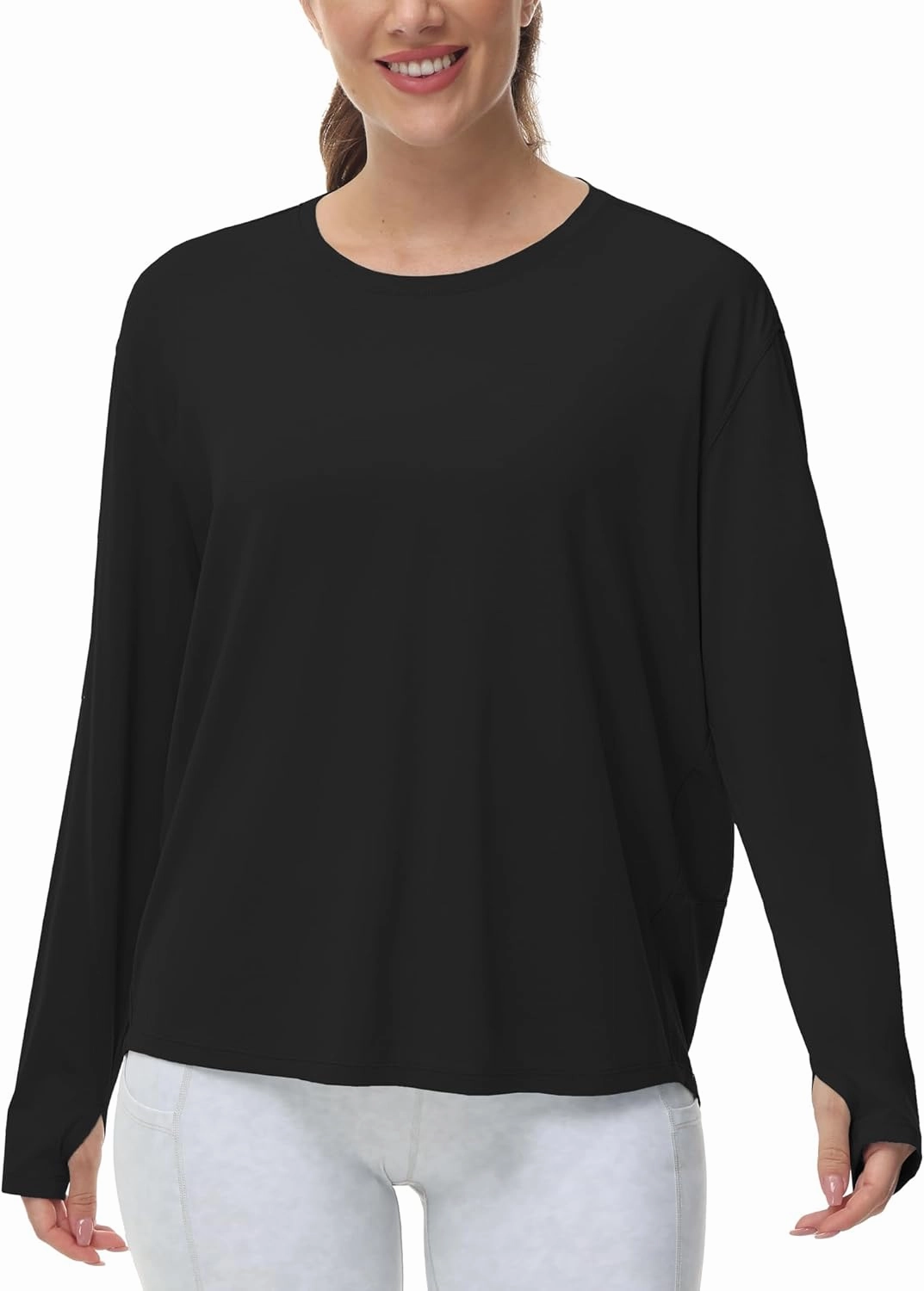 THE GYM PEOPLE Women's Long Sleeve Workout Shirts Back Loose Fit Running Tee Tops with Thumb Hole
